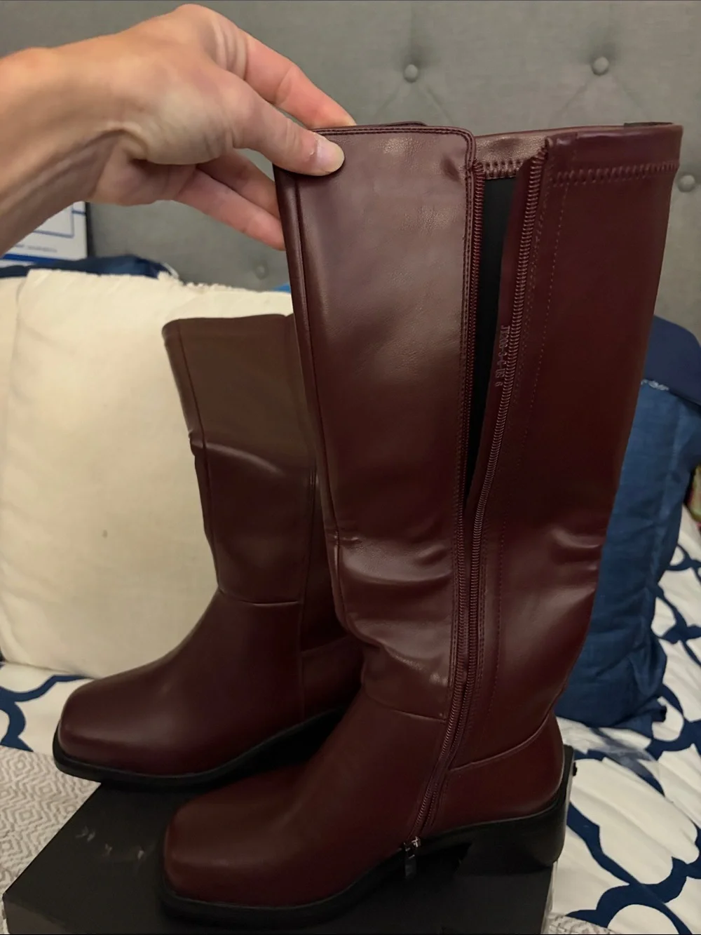 Over-the-Knee Burgundy Leather Boots with Side Zip